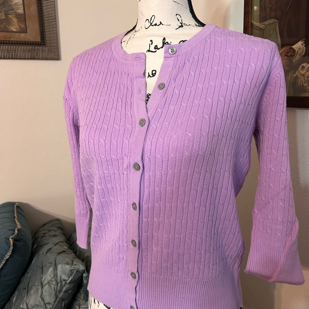 Preloved Lavender Cable Knit Cardigan Sweater - Merona
